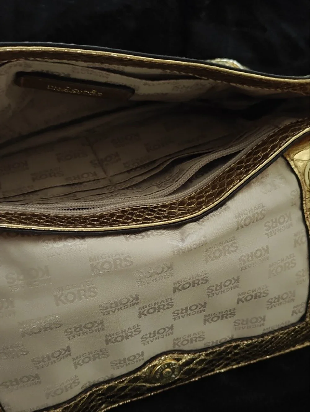 Michael Kors Gold Croc-Embossed Chain Shoulder Bag